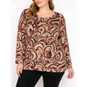 Daisy Fuentes Women's Multicolor Swirl Pattern Crew Neck Blouse Top Size 3X